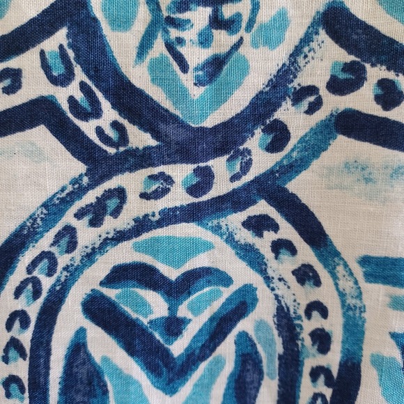 Chicos Linen Kimono Jacket Blue White Geometric Print Open Front - Picture 6 of 8